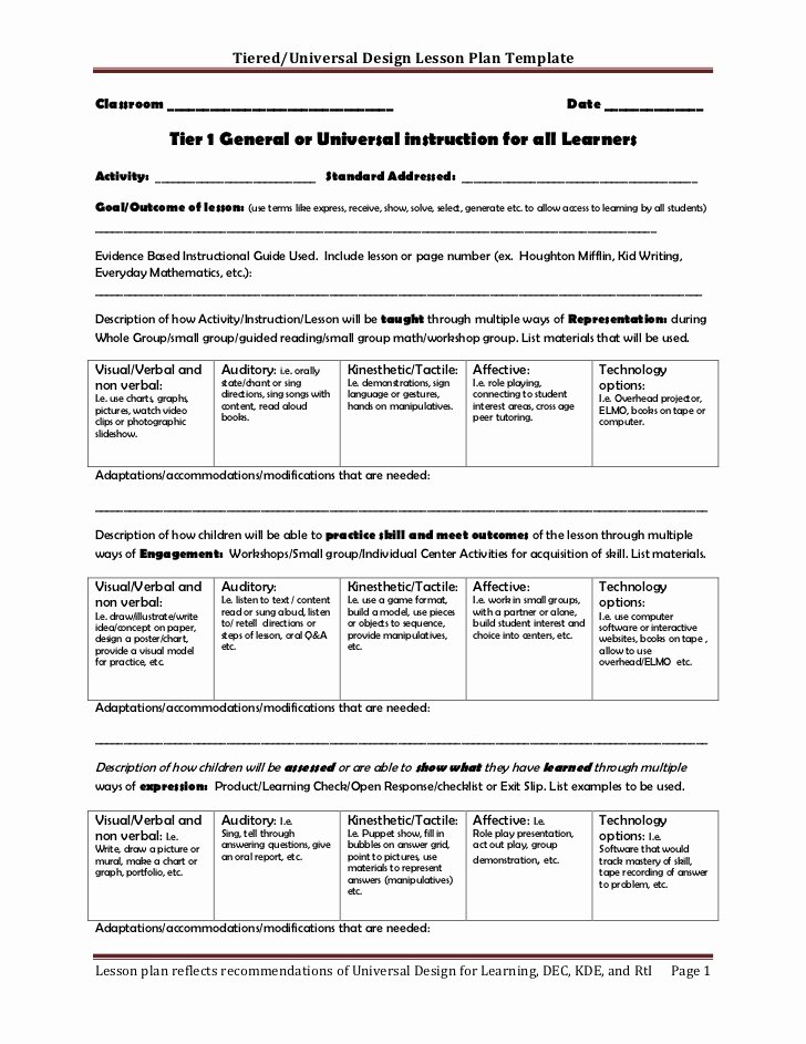 Standards Based Lesson Plan Template Unique Tiered Lesson Plan Template