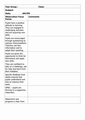 Student Observation form Template Awesome Learning Walk Classroom Observation Template by