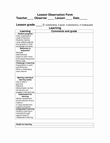 Student Observation form Template Best Of Lesson Observation form and Checklist by Jacqui1974