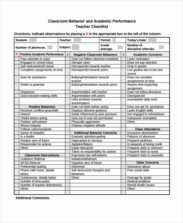 Student Observation form Template Inspirational 10 Behavior Checklist Templates Free Pdf Word format