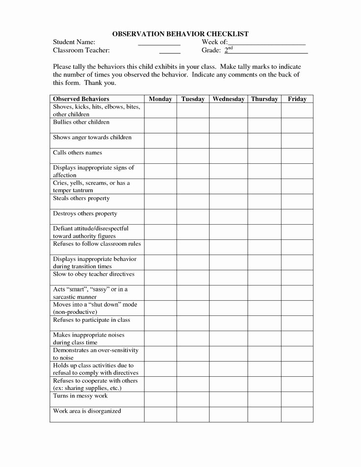 Student Observation form Template Inspirational Ch 2 P38 Checklist This is A Behavior Observation
