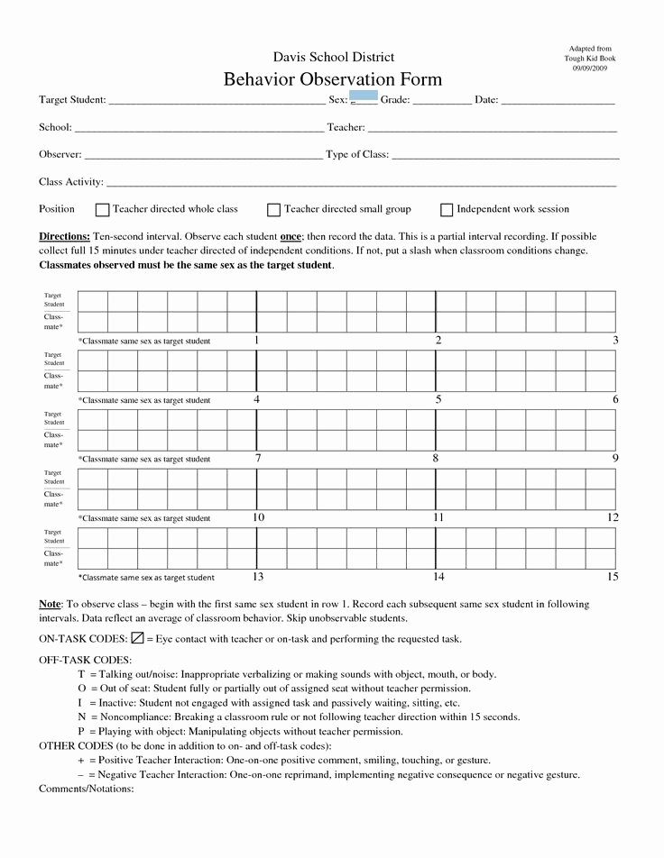 Student Observation form Template Inspirational Student Behavior Observation form assessment