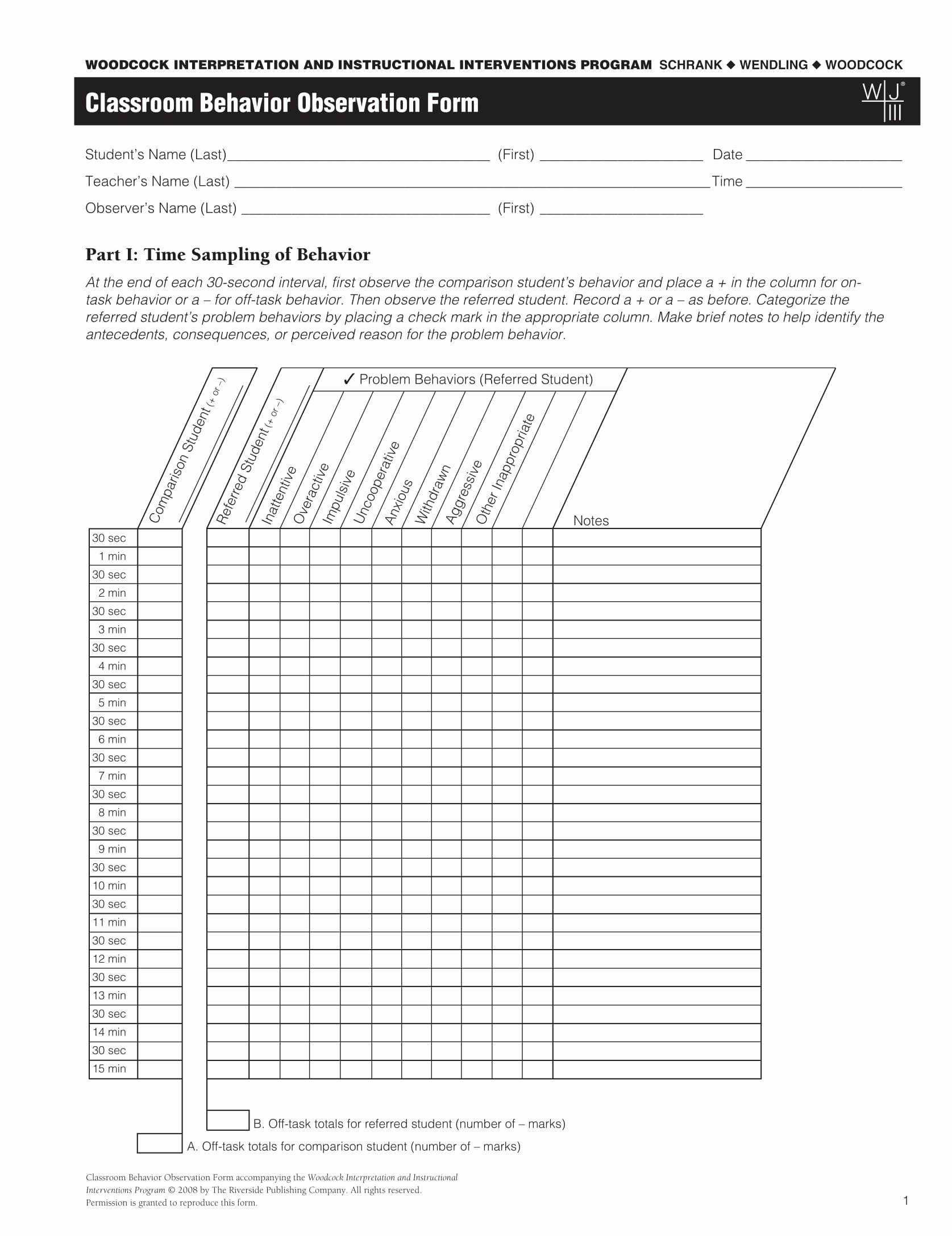 Student Observation form Template Lovely Free 4 Behavior Observation forms In Pdf