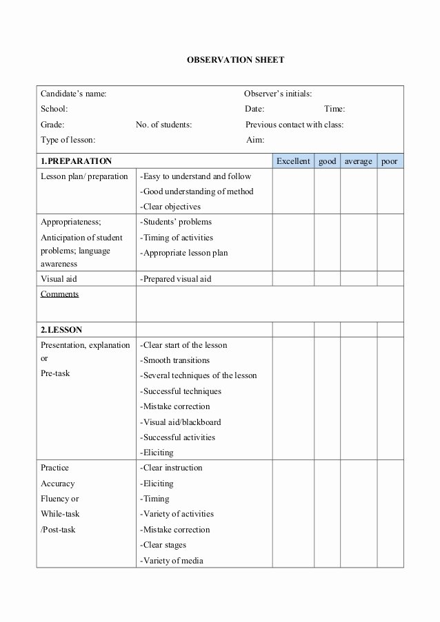 Student Observation form Template Luxury Observation Sheet for Teaching