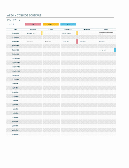 Student Weekly Schedule Template Awesome Weekly College Schedule