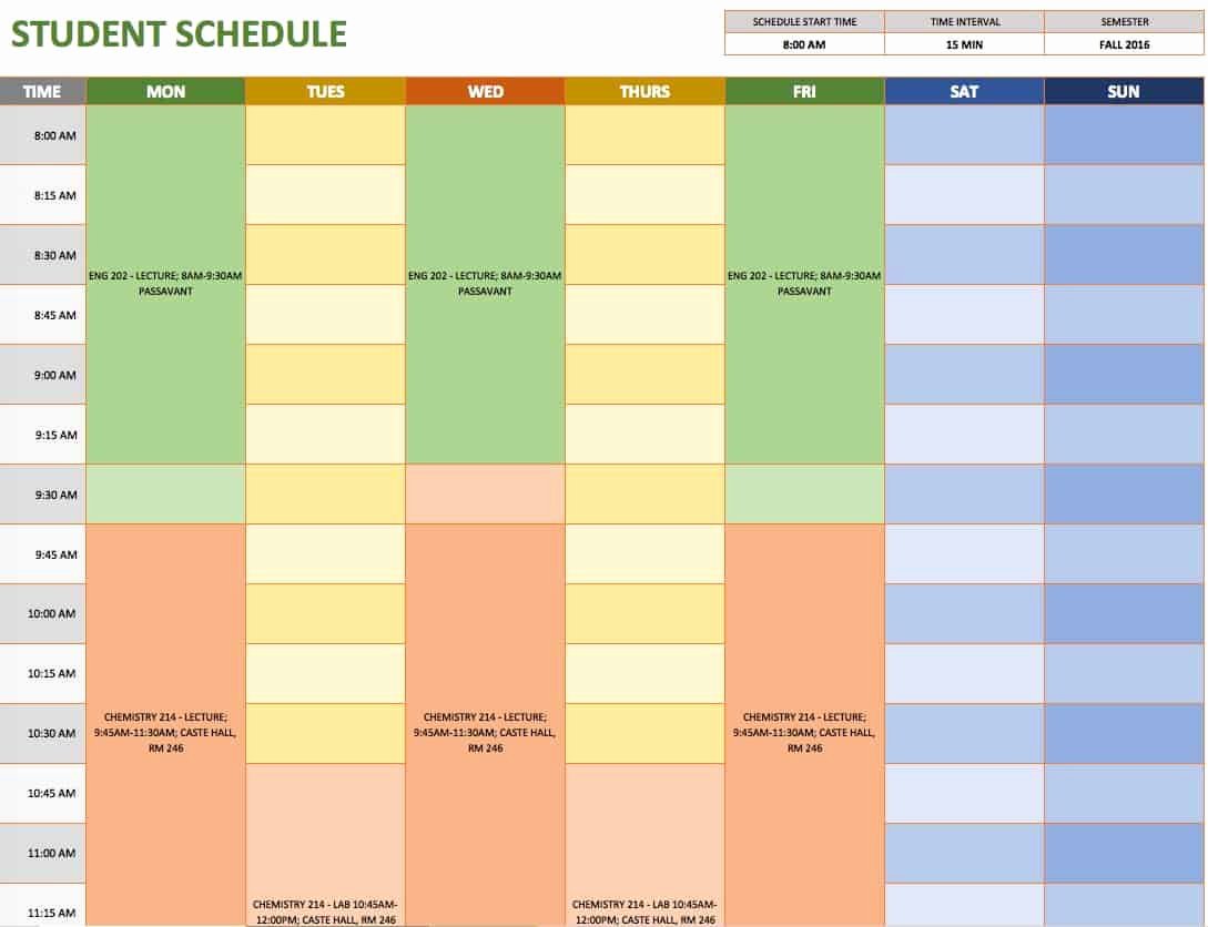 Student Weekly Schedule Template Fresh Free Weekly Schedule Templates for Excel Smartsheet