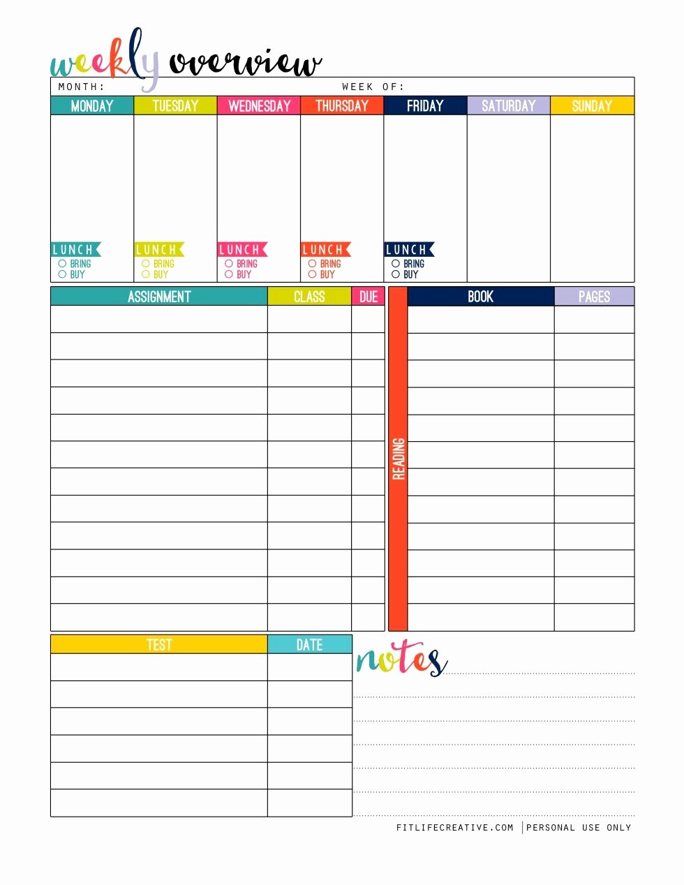 Student Weekly Schedule Template Fresh Weekly Overview Student Full Page