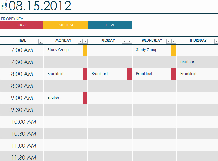 Student Weekly Schedule Template Luxury Student Weekly Schedule My Excel Templates