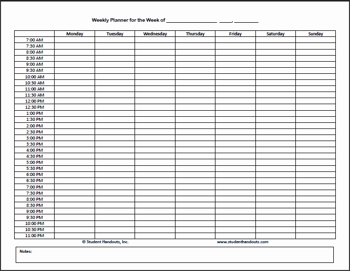 Student Weekly Schedule Template New Blank Schedule Template Monday Start