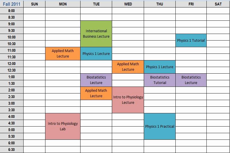 Student Weekly Schedule Template New College Schedule Planner