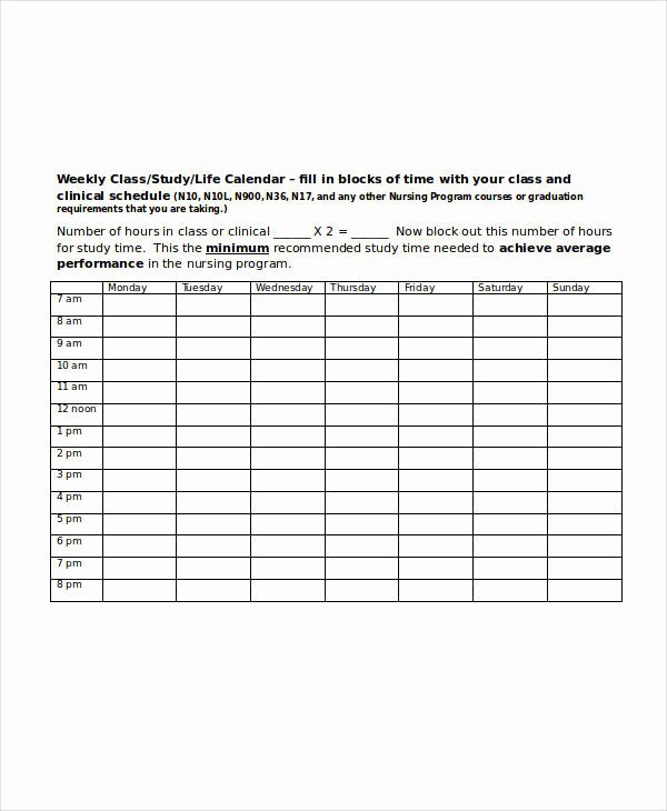 Student Weekly Schedule Template New Free 14 Student Schedule Samples In Pdf