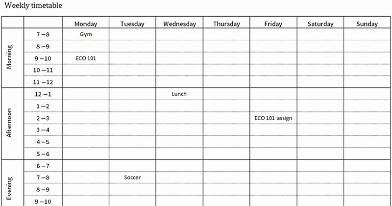 Student Weekly Schedule Template New Study Planner and Timetable