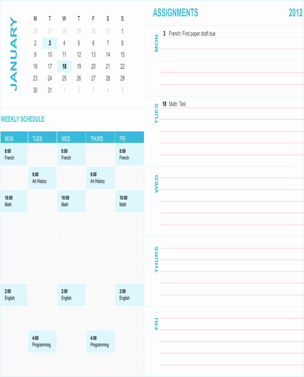 Student Weekly Schedule Template Unique Download Student Weekly Schedule Template for Free