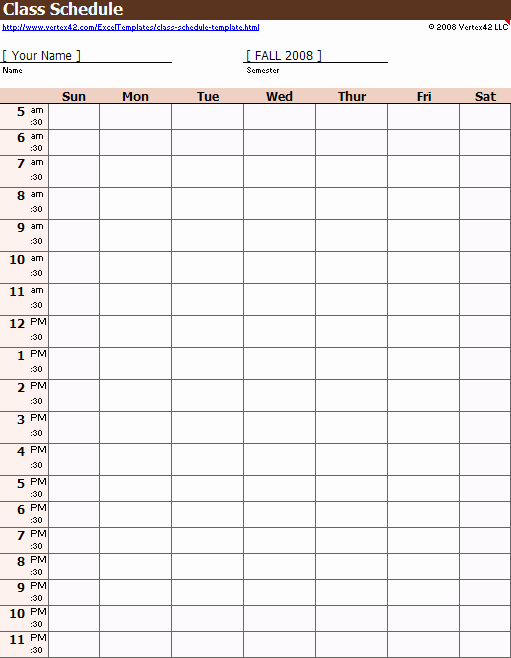 Student Weekly Schedule Template Unique Free Weekly Class Schedule Template for Excel