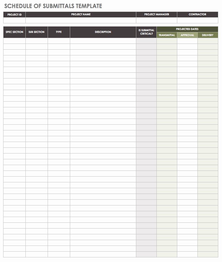Submittal Schedule Template Excel Awesome How to Manage Construction Submittals