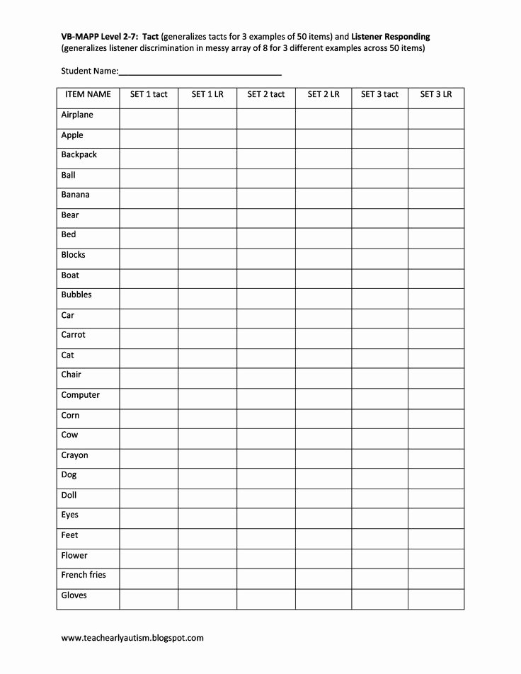 Sunday School Schedule Template Fresh Data Sheet for Vb Mapp Level 2 7 Tact and Listener