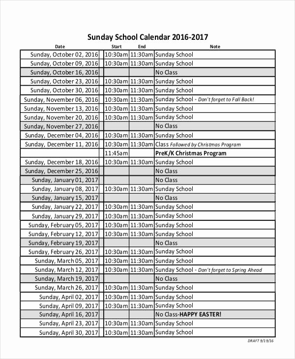 Sunday School Schedule Template Inspirational 41 Calendar Templates