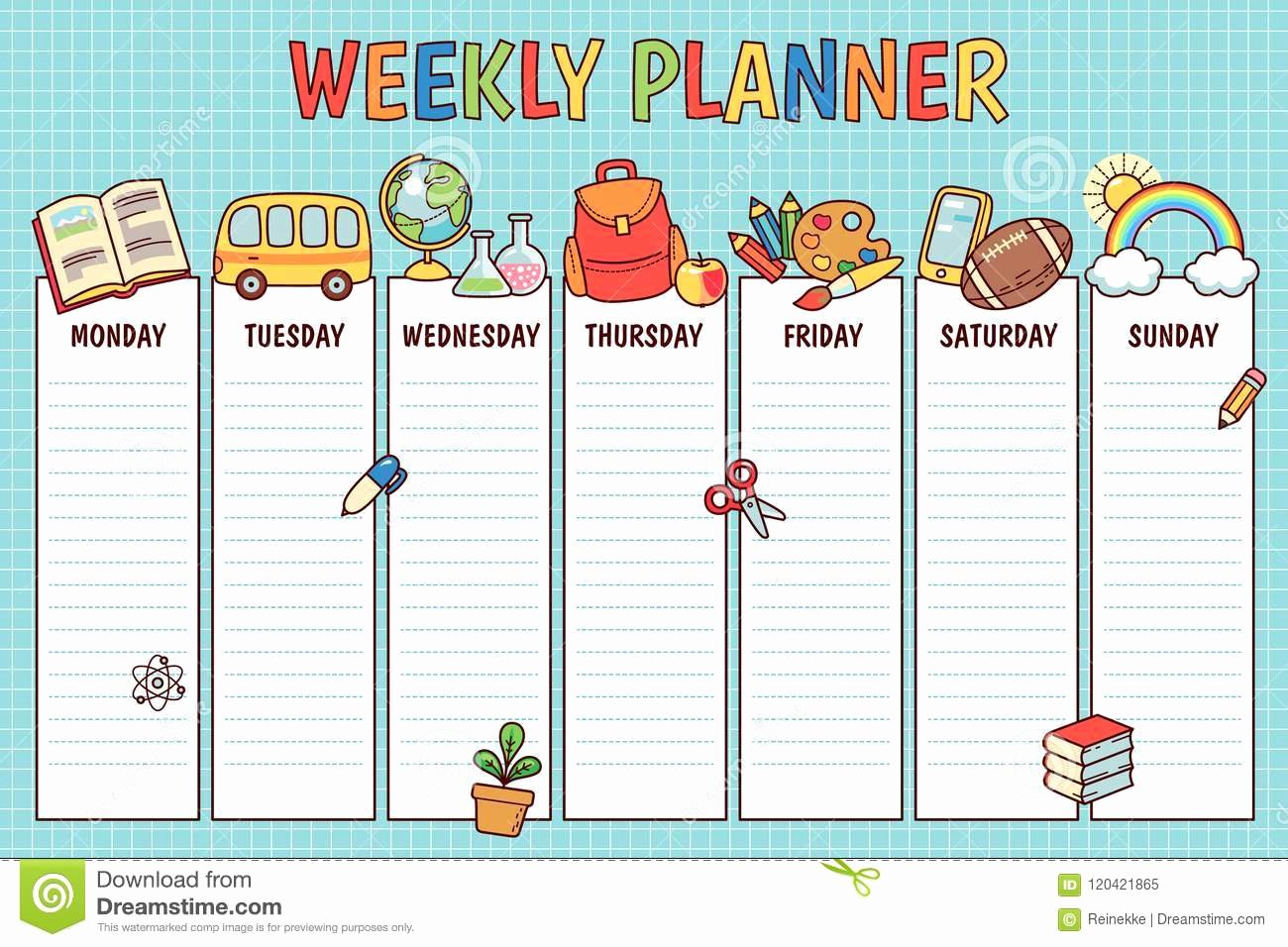 Sunday School Schedule Template New School Weekly Planner Stock Vector Illustration Of Kids