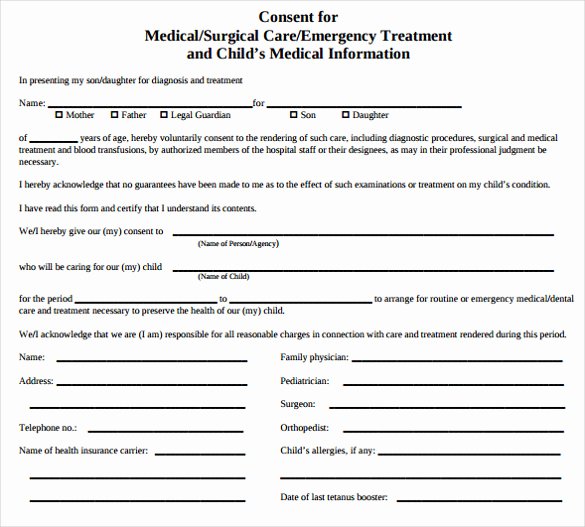 Surgical Consent form Template Awesome Child Medical Consent forms 8 Download Free Documents In