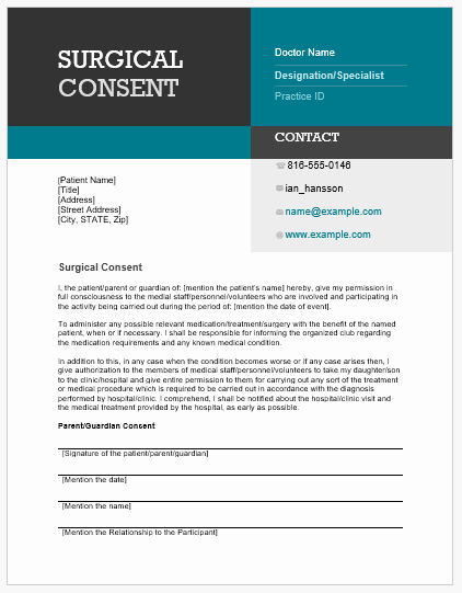 Surgical Consent form Template Beautiful Surgical Consent form Template for Word