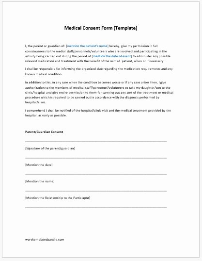 Surgical Consent form Template Lovely Medical Consent form Template Ms Word