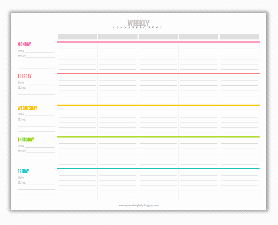 Teacher Daily Planner Template Inspirational My Strawberry Baby Free Printable Weekly Lesson Plan
