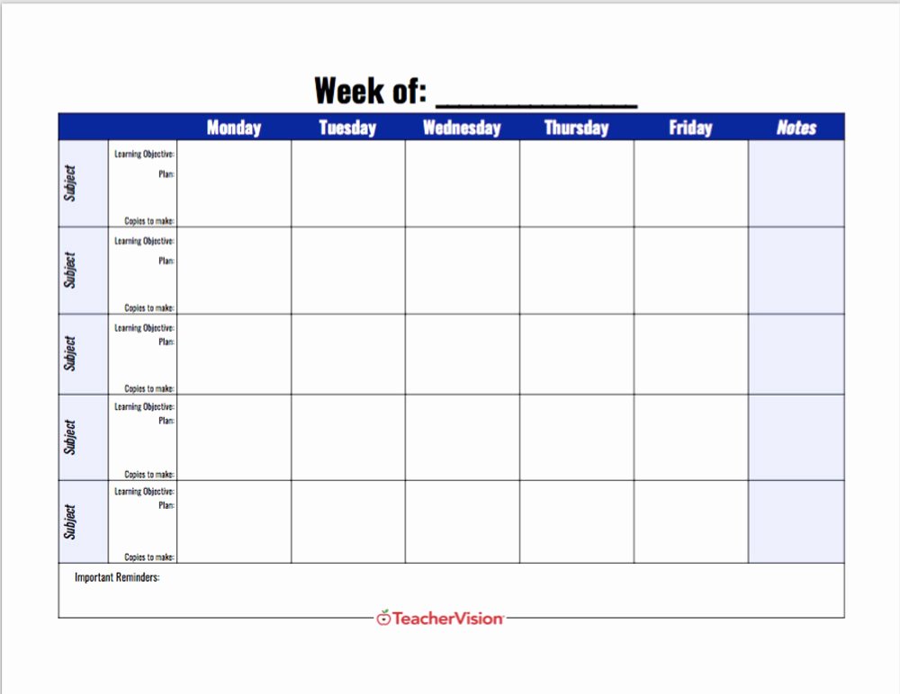 Teacher Day Plan Template Beautiful Weekly Lesson Planning Template Teachervision