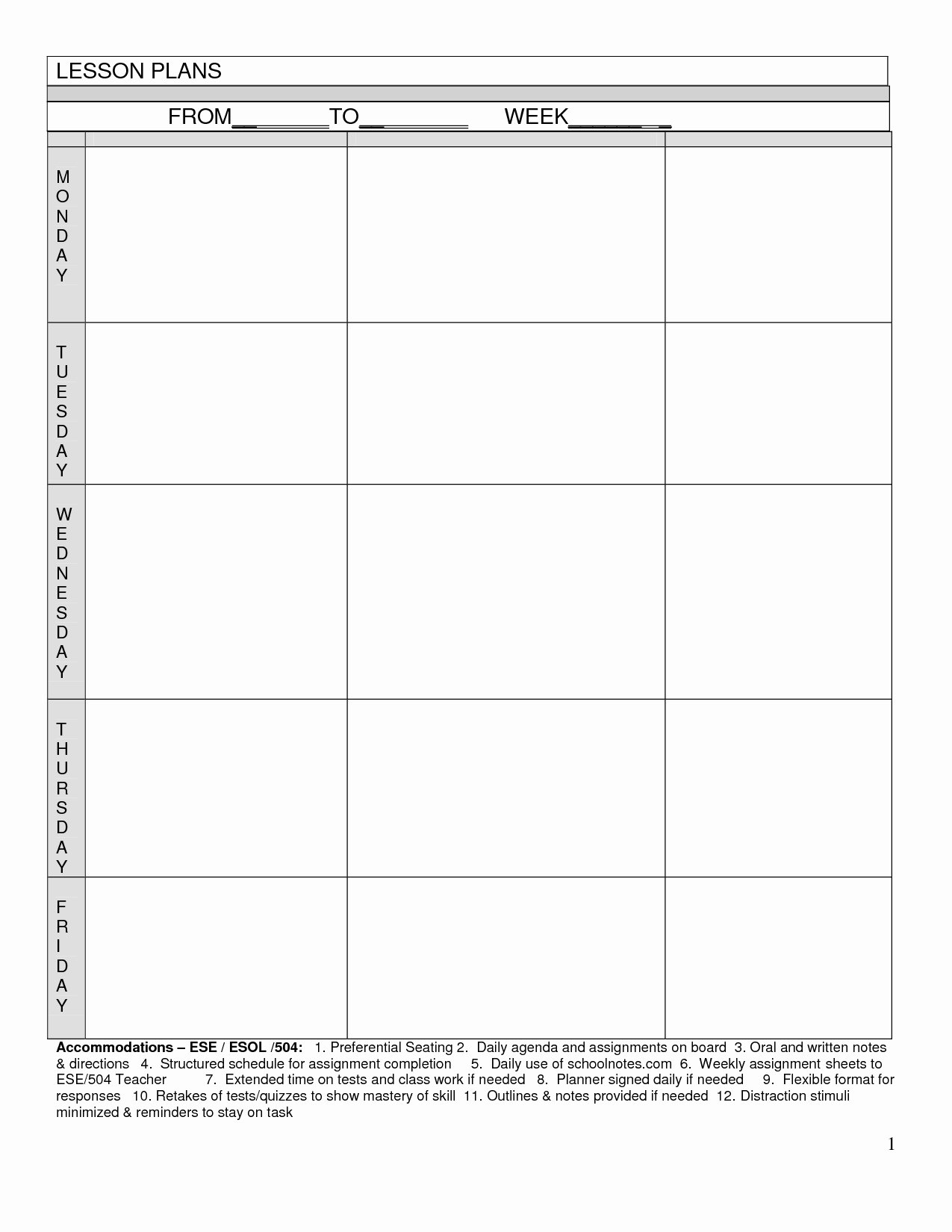 Teacher Day Plan Template Elegant Blank Lesson Plans for Teachers