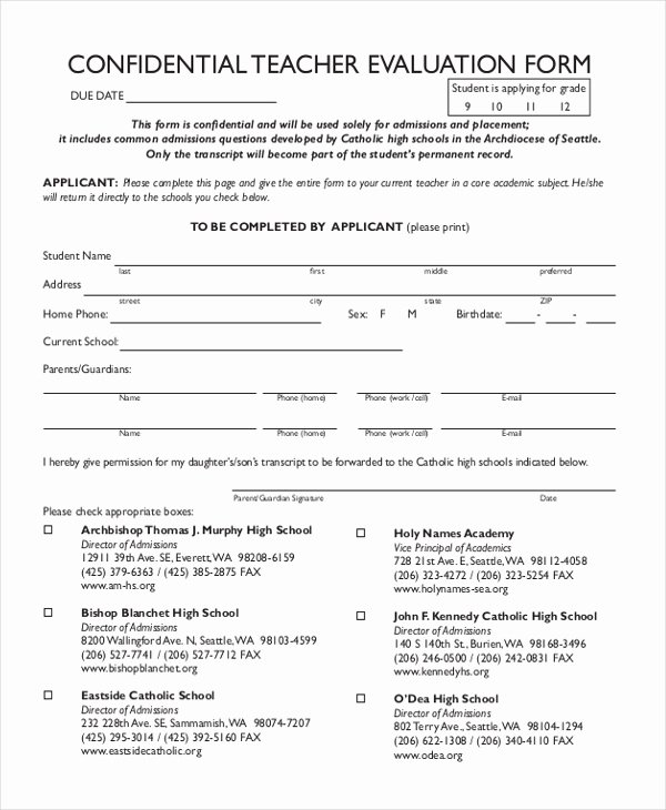 Teacher Evaluation form Template Beautiful Free 10 Sample Teacher Evaluation forms