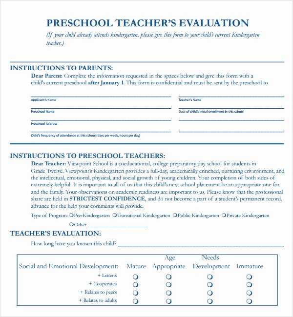 Teacher Evaluation form Template Elegant 5 Sample Teacher Evaluation forms – Pdf