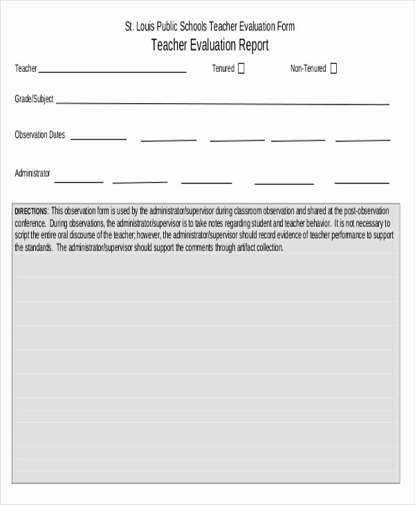 Teacher Evaluation form Template Fresh Evaluation Report Template 12 Free Sample Example