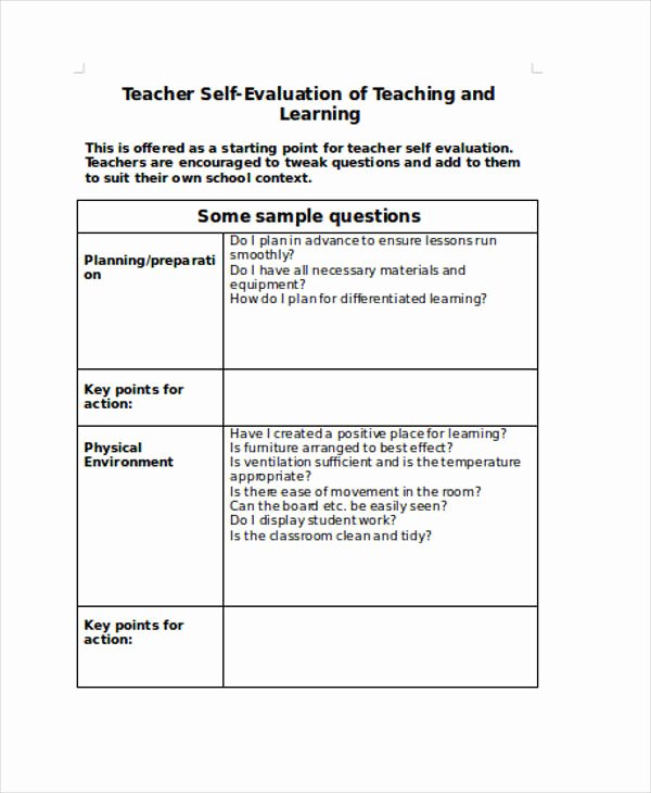 Teacher Evaluation form Template Fresh Free 30 Self Evaluation form Templates In Pdf