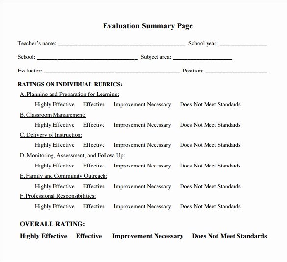 Teacher Evaluation form Template Fresh Free 7 Teacher Evaluation Samples In Word