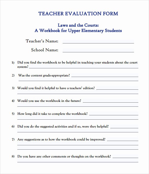 Teacher Evaluation form Template Luxury Teacher Evaluation form 8 Free Samples Examples &amp; formats