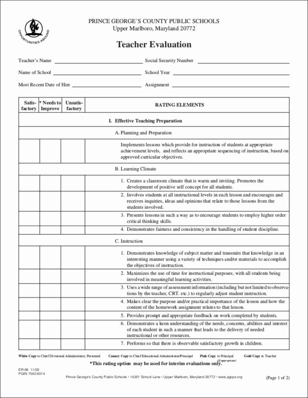 Teacher Evaluation form Template Unique Creating Effective Evaluation forms Free Printable