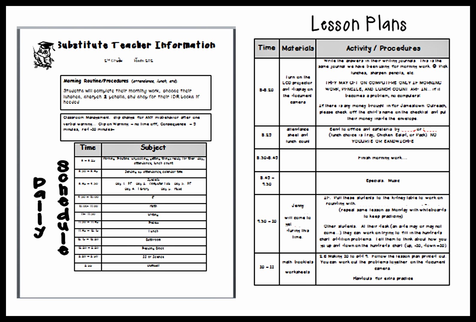 Teacher Lesson Plans Template Beautiful Lesson Plan Template for Substitute Teacher – Printable