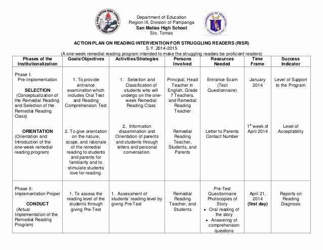 Teaching Action Plan Template Best Of Action Plan In Reading 2014