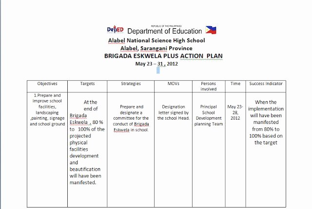 Teaching Action Plan Template Fresh Brigada Eskwela Action &amp; Work Plan Samples Deped Lp S