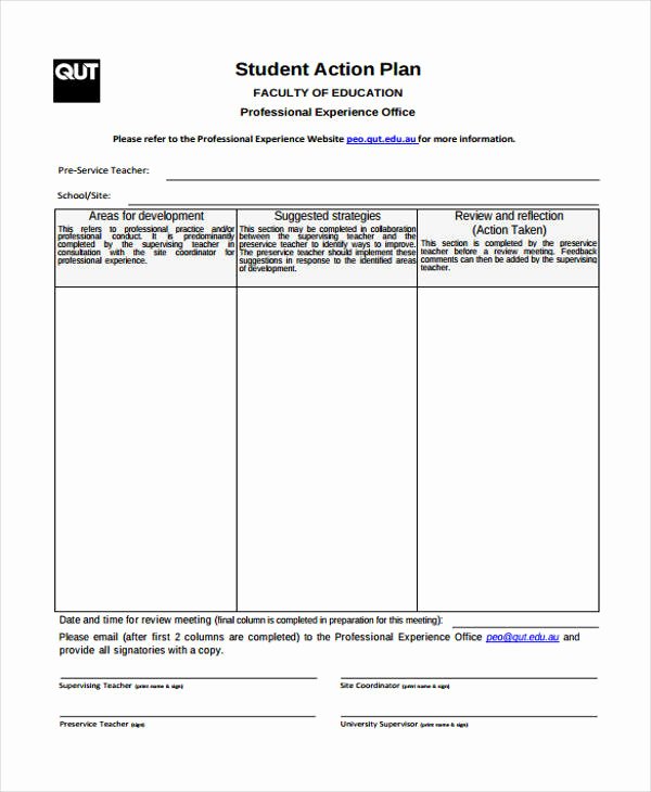 Teaching Action Plan Template Lovely 8 Student Action Plan Templates Free Sample Example