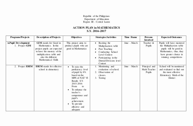 Teaching Action Plan Template Luxury Action Plan In Math