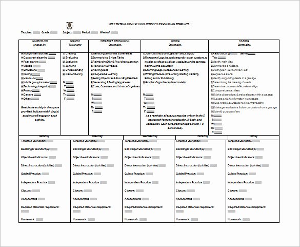 Teaching Strategies Lesson Plan Template Awesome High School Lesson Plan Template 9 Free Pdf Word