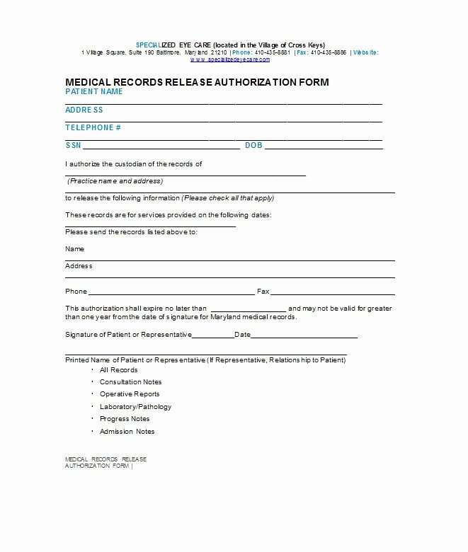 Template for Medical Release form Awesome 30 Medical Release form Templates Free Template Downloads