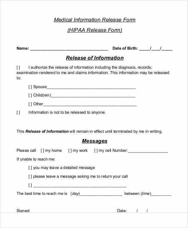 Template for Medical Release form Beautiful Sample Medical Information Release form 7 Examples In