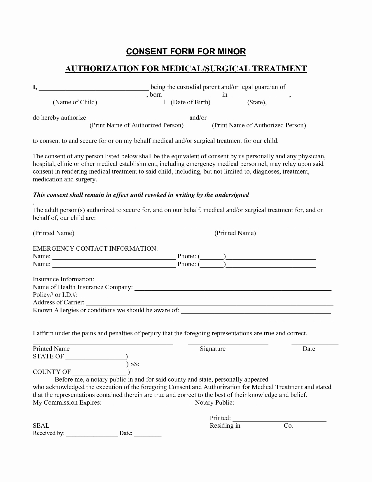 Template for Medical Release form Best Of Medical Consent form Template