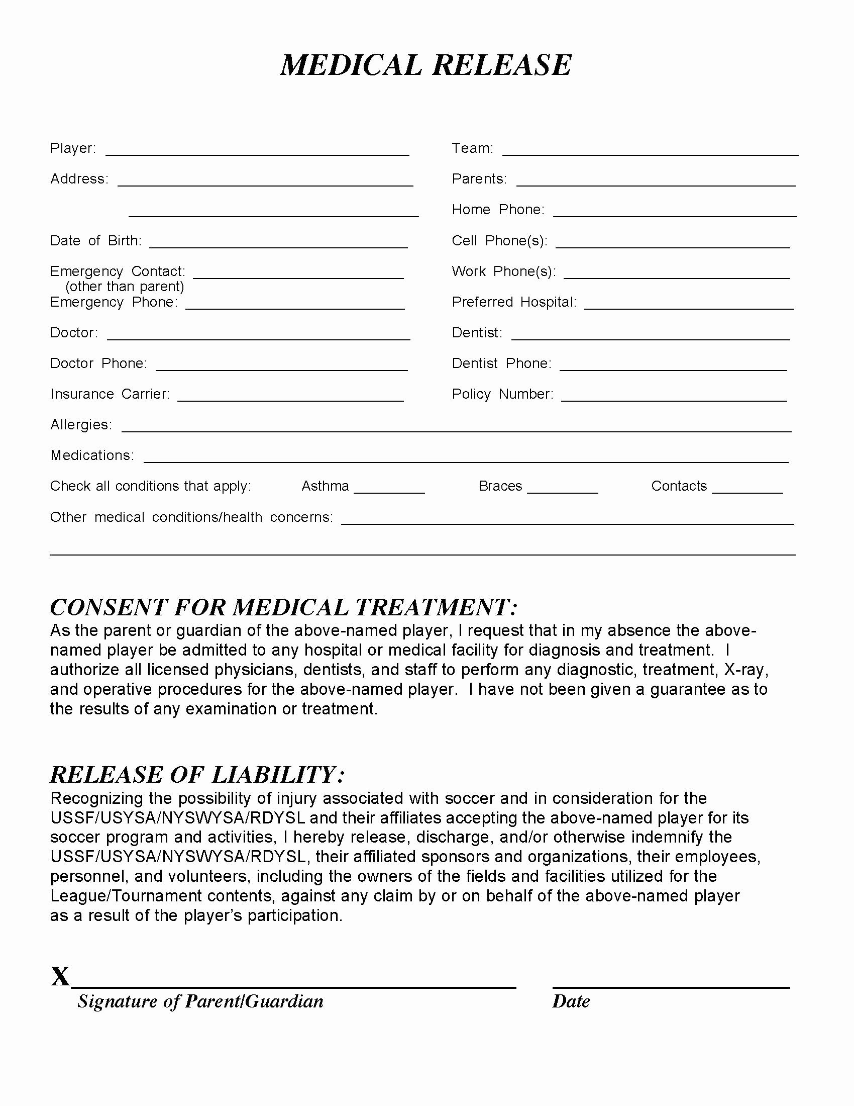 Template for Medical Release form Elegant Medical Release form – Templates Free Printable