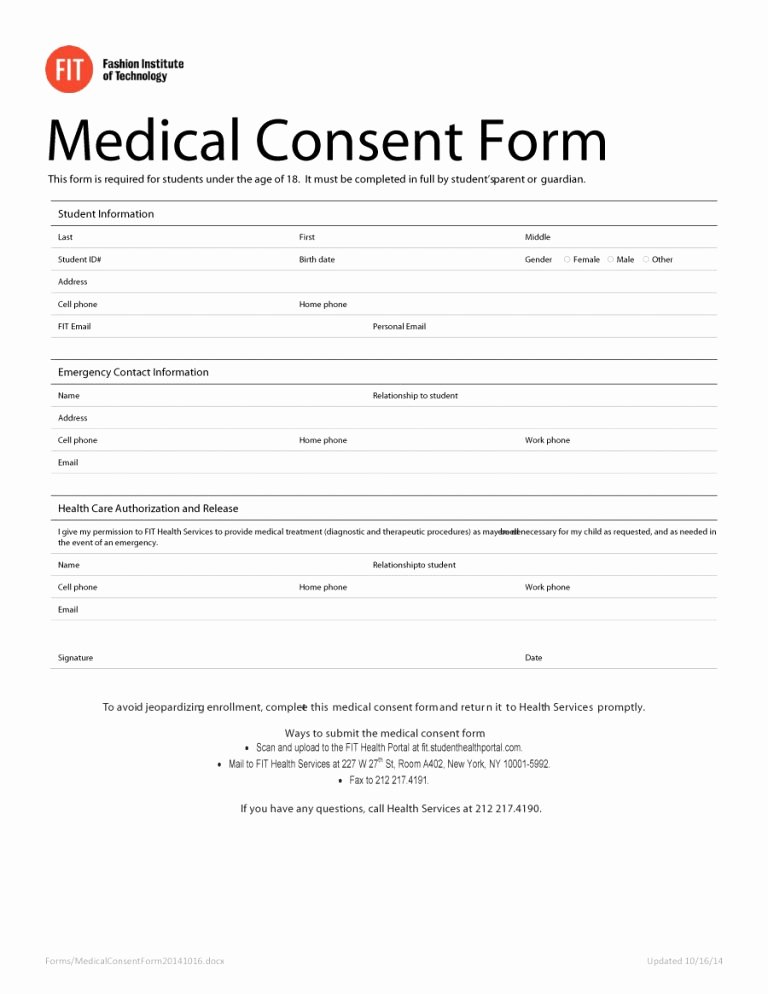 Template for Medical Release form Lovely 45 Medical Consent forms Free Printable Templates