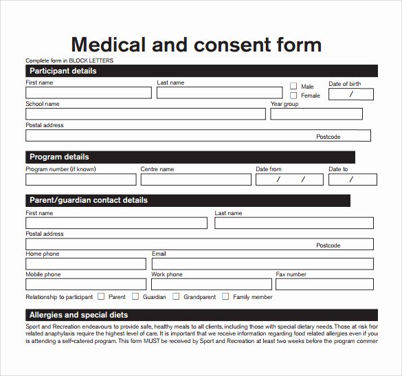 Template for Medical Release form Lovely Sample Medical Consent form Example 8 Download Free