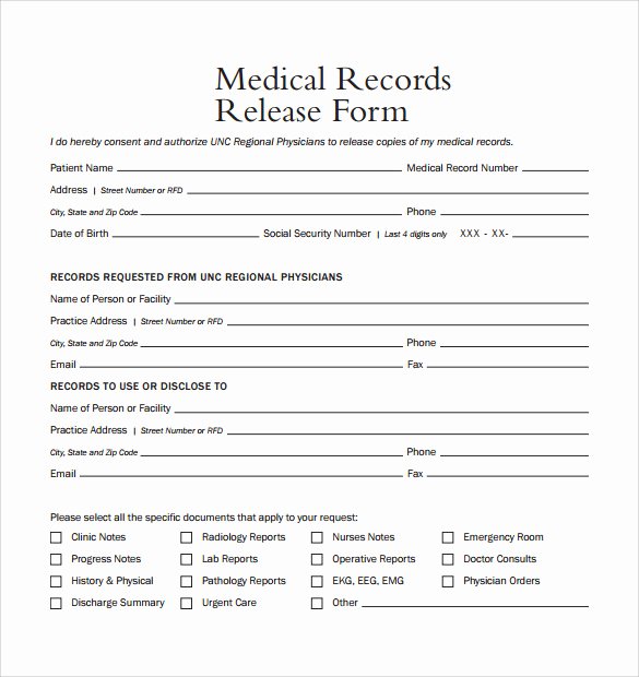 Template for Medical Release form Lovely Sample Medical Records Release form 9 Download Free