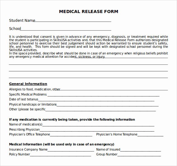 Template for Medical Release form Luxury Sample Medical Release form 10 Free Documents In Pdf Word