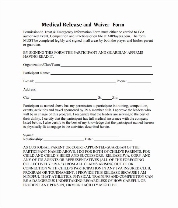 Template for Medical Release form Luxury Sample Medical Waiver form 9 Download Free Documents In